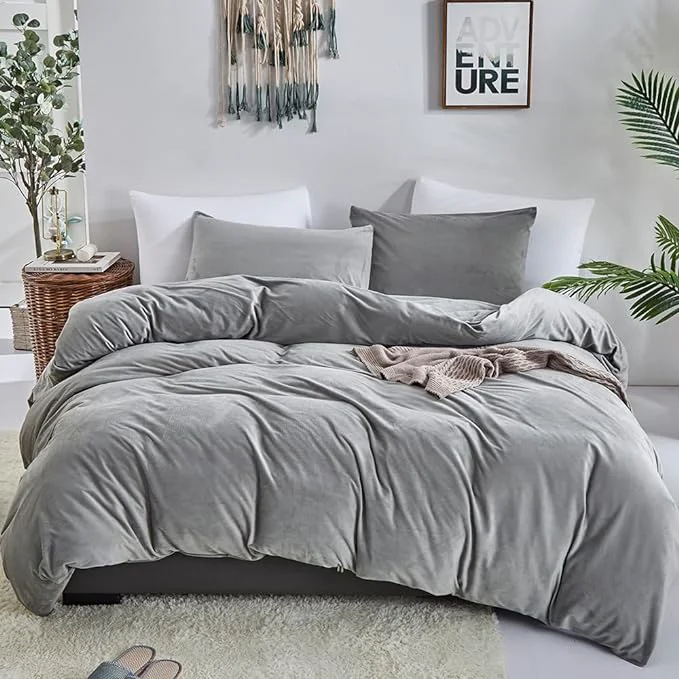 Fast CLOTHKNOW Grey Velvet Comforter Set Twin Twin XL 3Pcs Gray Fluffy Bedding Comforter Sets Gray Comforter Twin Sets Soft Grey Comforter Sets High-Performance