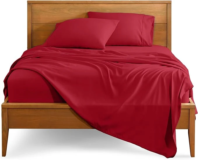 Versatile Bare Home King Sheet Set – 1800 Ultra-Soft Microfiber King Bed Sheets – Double Brushed – Deep Pockets – Easy Fit – 4 Piece Set – Bedding Sheets amp Pillowcases King Red Premium Material