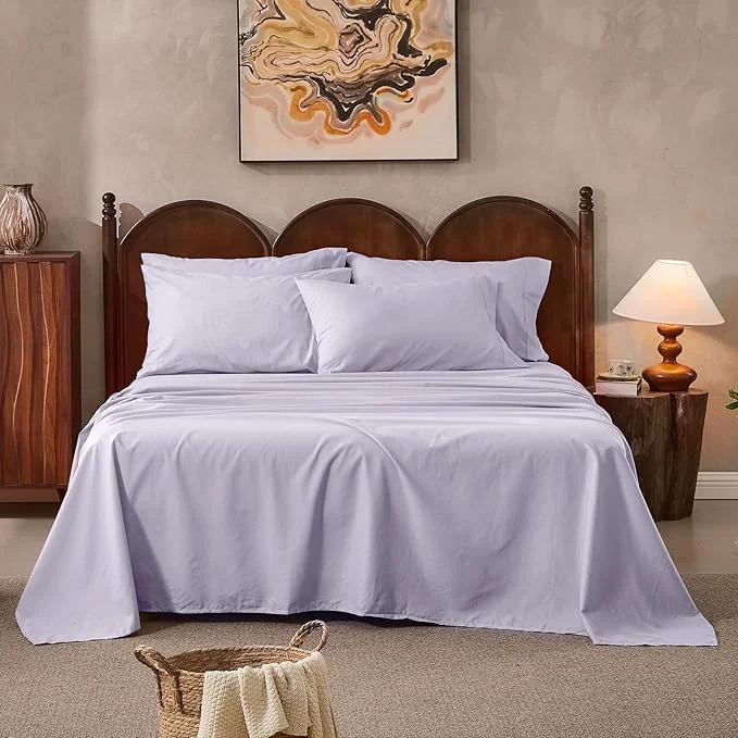 Classic Linen Sheets California King Size Breathable amp Durable 4-Piece Bed Flax Sheet Set Soft All-Season Bedding for Hot Sleepers 16 quot Deep Pocket Oeko-TEX （Cal King Light Purple） Organic