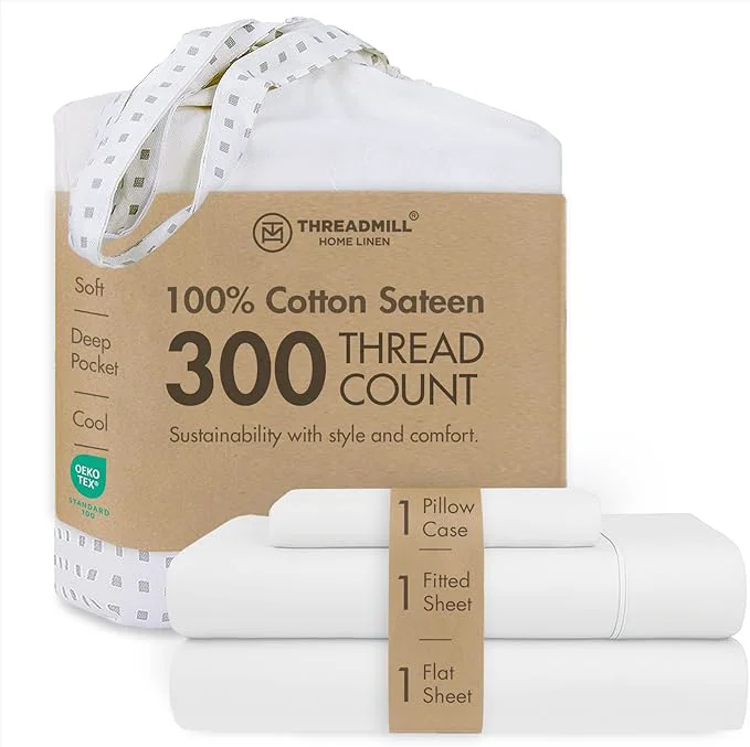 Proven Threadmill Cotton Twin Sheet Set Cotton Sheets for Twin Size Bed Solid Sateen Twin Bed Sheets Set with 16 Deep Pocket Soft Breathable 3-Piece Cooling Sheet Set White Authentic
