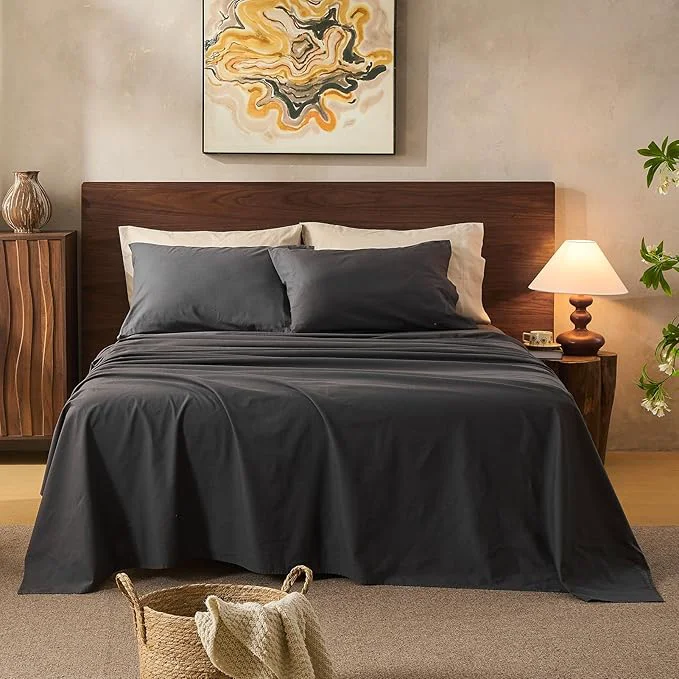 Healthy Linen Sheets California King Size Breathable amp Durable 4-Piece Bed Flax Sheet Set Soft All-Season Bedding for Hot Sleepers 16 quot Deep Pocket Oeko-TEX （Cal King Dark Grey） Pure