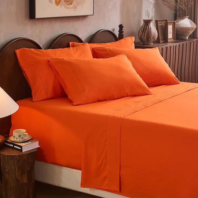 Linen Sheet Set Cal King Size Extra Deep Pocket Fits 18-24 Inch Mattress Breathable amp Soft Smooth 6-Piece Set for Thick Mattresses Hotel Luxury Bedding（Cal King Orange） Safe