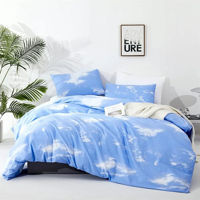 Premium Material CLOTHKNOW Blue Sky 3Pcs Bedding Set – Twin Comforter Set with 2 Pillowcases Cotton Microfiber Cloud Design Unisex All Seasons Machine Wash Fine Crafted