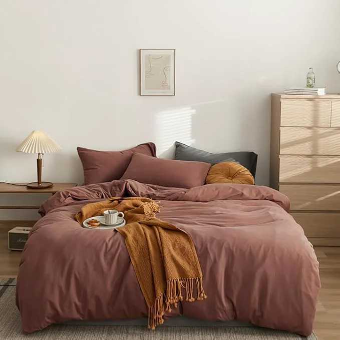 Original Design CLOTHKNOW Brick Red King Size Comforter Set Brownish Bedding Comforter Sets Rust Red Comforter King Soft Blackish Comforter with 2 x Pillow Cases Original
