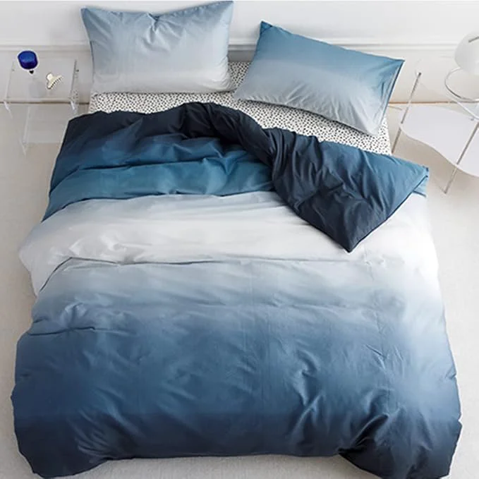 First-Class CLOTHKNOW Blue White King Size Comforter Set Blue Gradient Bedding Comforter Sets Soft All Season Navy Comforter with 2 x Pillow Cases Original Design