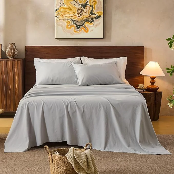 Sophisticated Linen Sheets California King Size Breathable amp Durable 4-Piece Bed Flax Sheet Set Soft All-Season Bedding for Hot Sleepers 16 quot Deep Pocket Oeko-TEX （Cal King Grey） Artisan