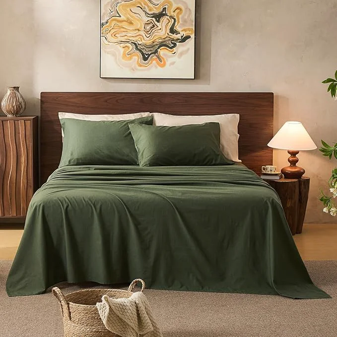 Eco-Friendly Linen Sheets California King Size Breathable amp Durable 4-Piece Bed Flax Sheet Set Soft All-Season Bedding for Hot Sleepers 16 quot Deep Pocket Oeko-TEX （Cal King Forest Green） Organic
