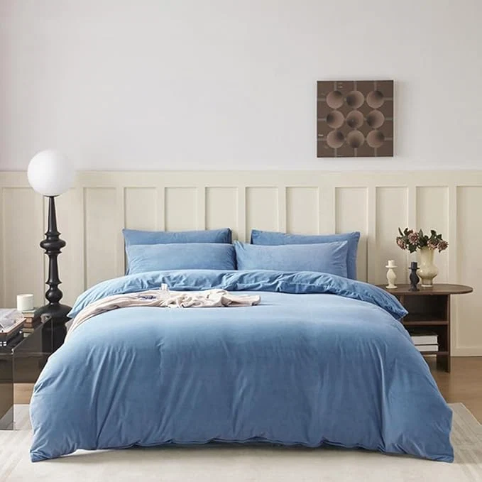 Contemporary CLOTHKNOW Blue Velvet Comforter Set Twin Twin XL Lake Blue Bedding Comforter Sets Blue Bed Comforter Flannel Comforter Blue Bedding Sets Soft Cozy Original