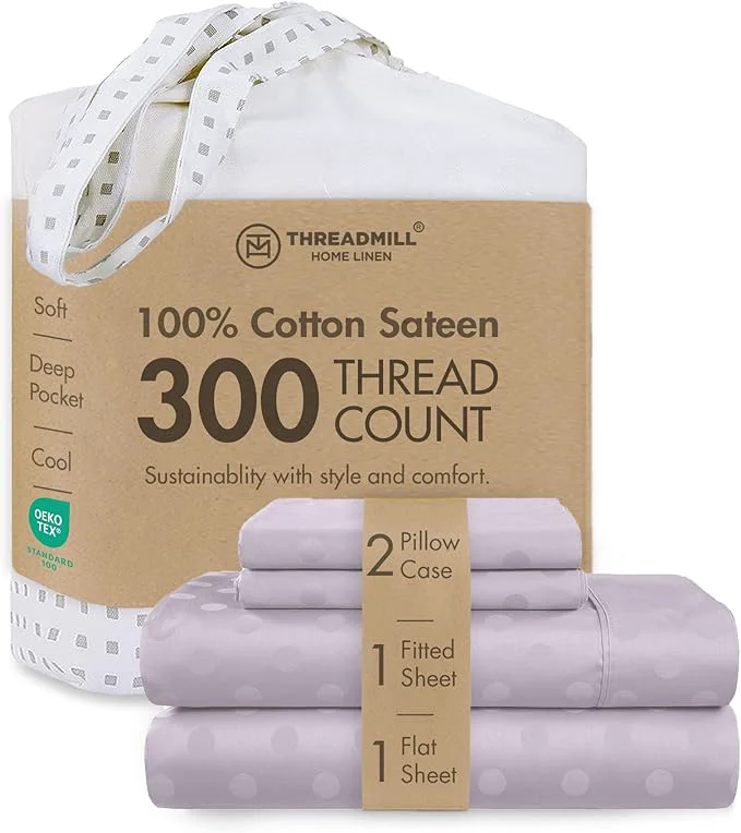 World-Class Threadmill Cotton Sheets for King Size Bed 4 Pc King Bed Sheets Set Soft Breathable Lightweight Damask Sateen for All-Season Use Snug Fit Elastic Deep Pocket King Sheets Lilac Fine