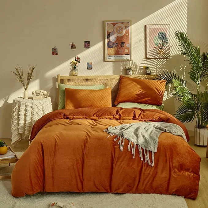 Reliable CLOTHKNOW Burnt Orange Comforter Set Queen Velvet Bedding Comforter Sets Orange Rust Comforter Terracotta Comforter Queen with 2 x Pillowcases Advanced