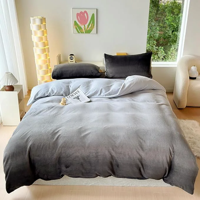 Convenient CLOTHKNOW Grey Silver Full Size Comforter Set Velvet Bedding Comforter Sets Soft Gray Comforter with 2 x Pillow Cases Elegant
