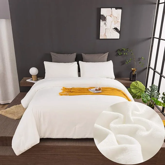 Trendy CLOTHKNOW White Velvet Comforter Set Twin Twin XL White Bedding Comforter Sets White Flannel Bed Comforter Soft Cozy 3Pcs Comforter Sets Original