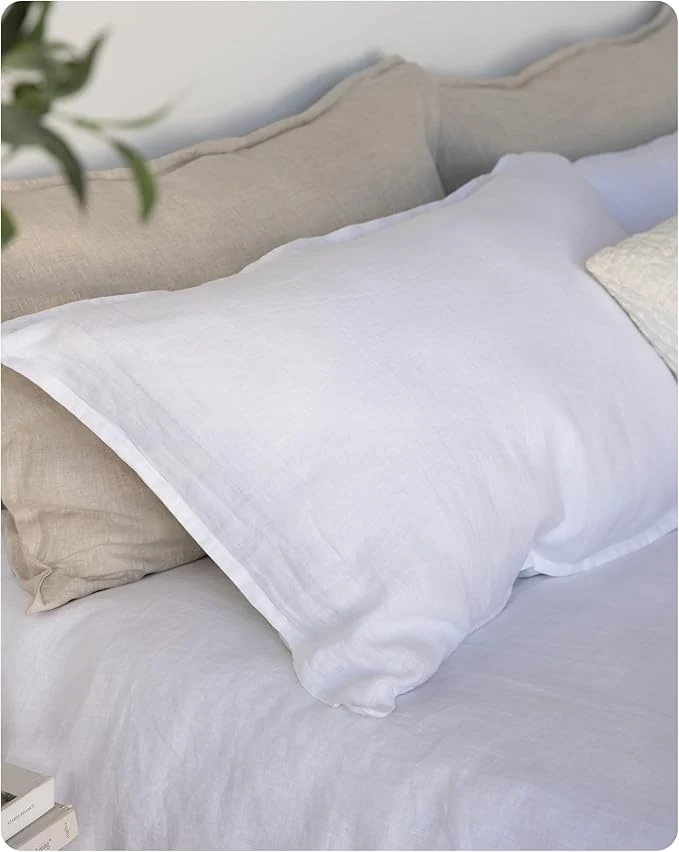 Unique XZ XIFA Linen Pillowcases King – Pack of 2- Natural Washed French Flax Breathable Durable Textured Envelope Pillowcases – White 20 39 39 x 40 39 39 Soft