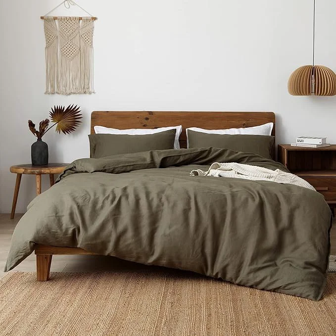 Official XZ XIFA Olive Green Linen Duvet Cover Full Washed French Flax Linen Bedding Set with Zipper Closure Cooling amp Textured Bed Sets for Hot Sleepers 1 Duvet Cover 2 Pillowcases Safe