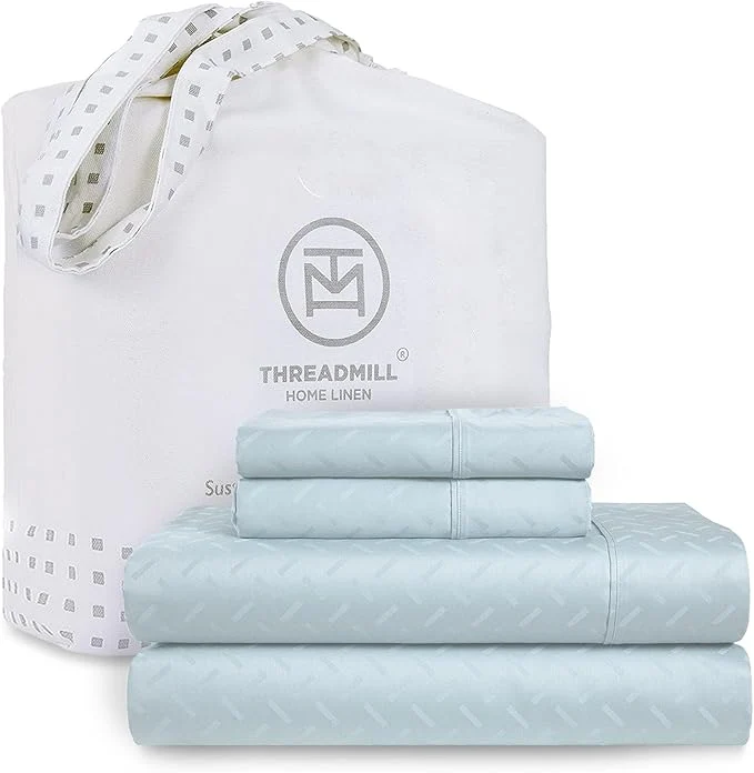 Sophisticated Threadmill Cotton Full Size Sheet Set Cotton Sheets for Full Size Bed Damask Jacquard Full Bed Sheets Set with 16 Deep Pocket Soft Sateen Weave 4-Piece Cooling Bedding Set Blue Powerful