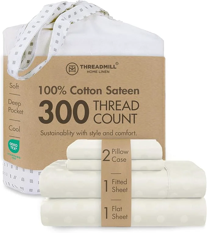 Long-Lasting Threadmill Cotton Full Size Sheet Set Cotton Sheets for Full Size Bed Damask Jacquard Full Bed Sheets Set with 16 Deep Pocket Soft Sateen Weave 4-Piece Cooling Bedding Set Ivory Responsible