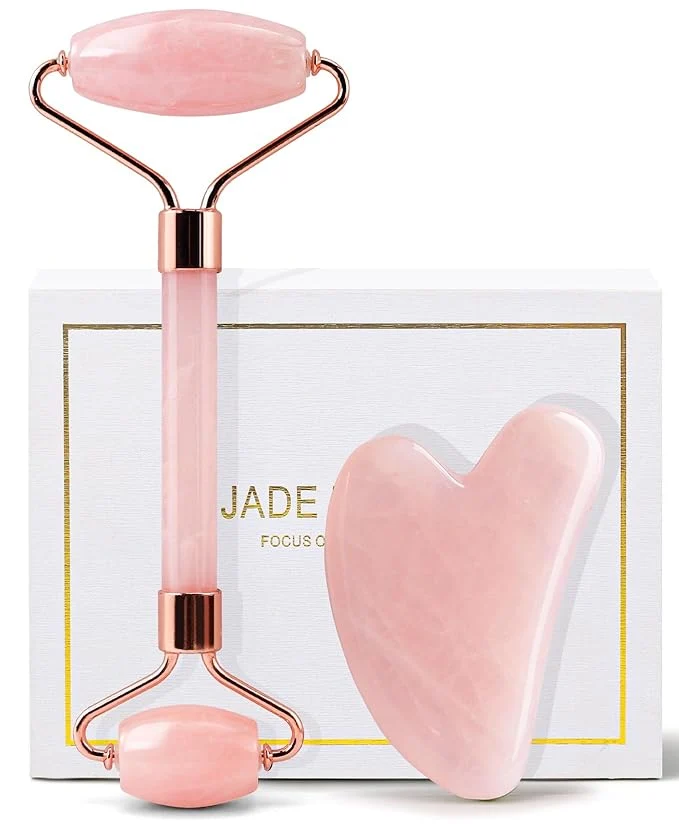 Sustainable huefull Face Massager Rose Quartz Face Roller Gua Sha Facial Tool Set Premium Material