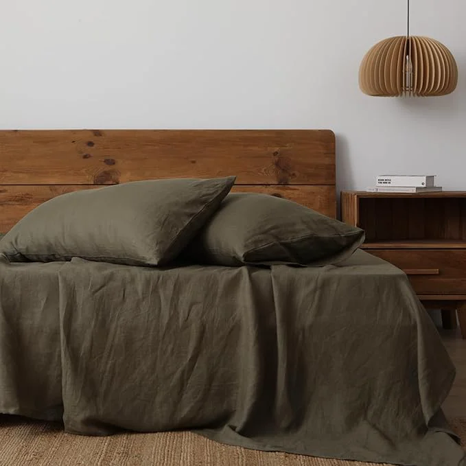 Powerful XZ XIFA Olive Green Linen Pillow Case King 2-Pack Natural French Flax Breathable Durable Textured Envelope Pillowcases – Linen 20 39 39 x 40 39 39 Prestigious