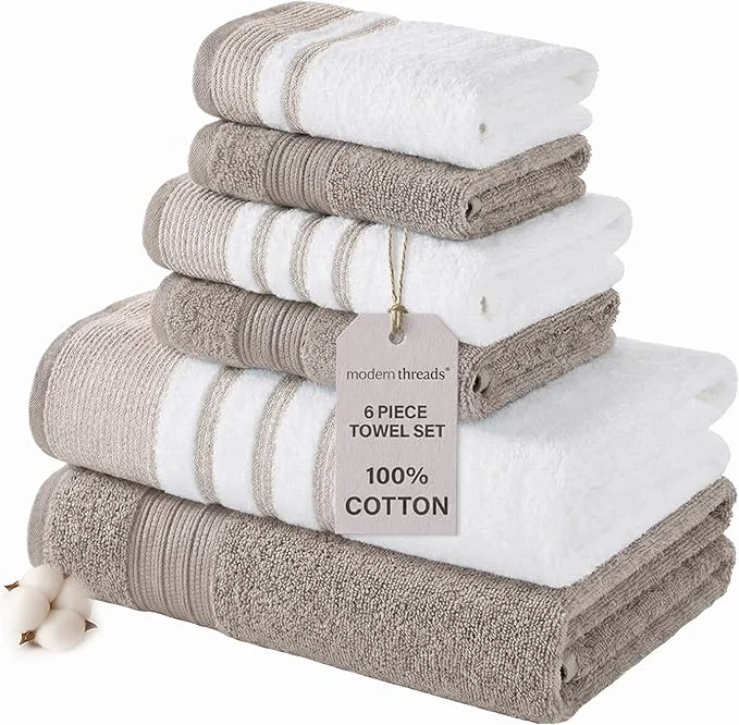 Organic Modern Threads 6-Piece Towel Set – Cotton Quick Dry Ultra Absorbent – Clean