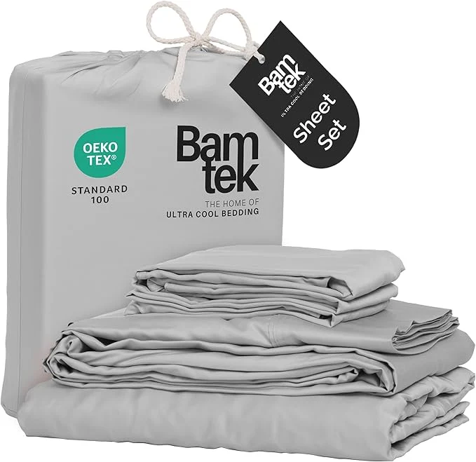 Trendy Viscose Bamboo Sheets – Cal King Sheet Set 4PC – Cooling Sheets for Hot Sleepers with Moisture Wicking Technology – Silky Soft 18 Inch Deep Pocket – Gray Mist 72 quot x84 quot Minimalist