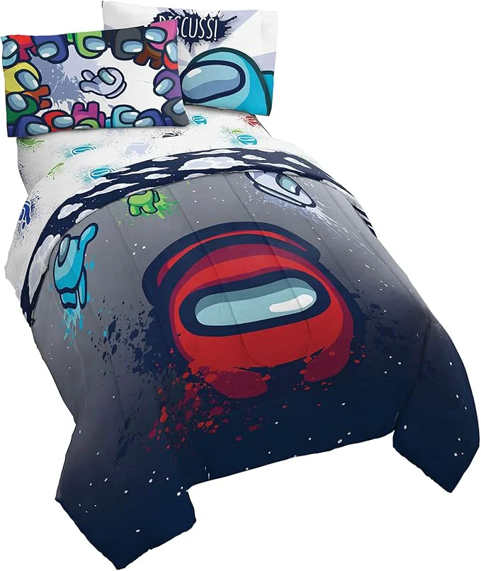 High-Performance Jay Franco Among Us Space Splatter 5 Piece Full Size Bed Set – Includes Comforter amp Sheet Set – Super Soft Fade Resistant Microfiber Among Us Product Next-Generation