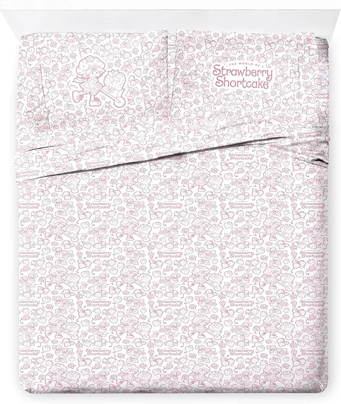 Innovative Jay Franco Kids Sheet Set with Fitted Flat Sheets amp Pillow Cover – Ultra-Soft Bedding with Pillowcase for Room Decor Pink – Strawberry Shortcake 4 Piece Full Flexible