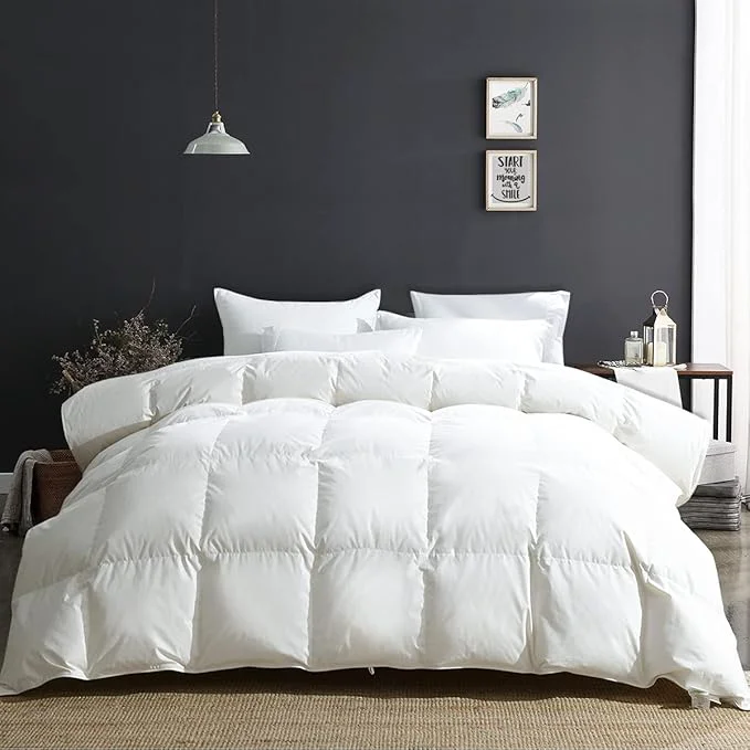 Outstanding APSMILE Luxury Organic Cotton All Season Down Feather Fibers Comforter Twin Size Duvet Insert Fluffy Fill Power 34oz Medium Warmth Bed Comforter 68×90 Ivory White Official