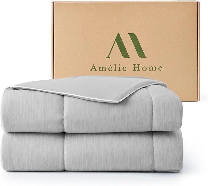 Proven Amélie Home Cooling Comforter Twin Size Dual-Sided Lightweight Cooling Blanket for Hot Sleepers Q-Max 0.43 Breathable Cooling Quilt for Night Sweats 68 quot x 90 quot Heather Cool Grey Elegant