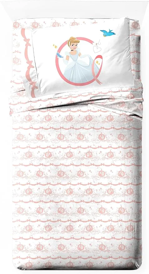 Artisan Jay Franco Kids Sheet Set with Fitted Flat Sheets amp Pillow Cover – Ultra-Soft Bedding with Pillowcase for Room Decor White – Princess Cinderella 3 Piece Twin Secure