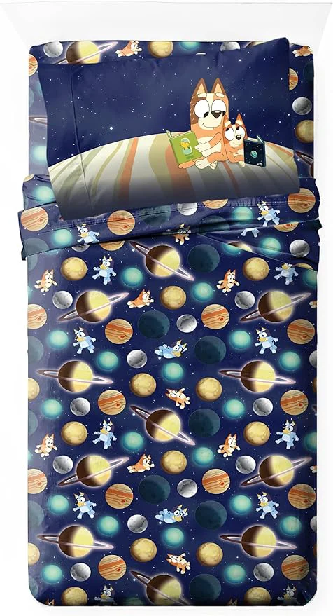 Convenient Jay Franco Kids Sheet Set with Fitted Flat Sheets amp Pillow Cover – Ultra-Soft Bedding with Pillowcase for Room Decor Blue – Bluey amp Bingo 3 Piece Twin Fast