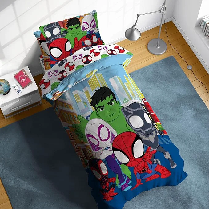 Expertly Made Sunny Side Up Marvel Spidey amp His Friends Twin Comforter Set – 5 Piece Kids Bedding Includes Comforter Sheets amp Pillow Cover – Super Soft Superheroes Microfiber Bed Set Luxury