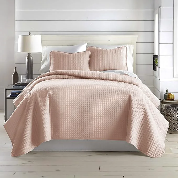 Smooth Southshore Fine Living Inc. Full Queen Quilt Set Stitched Full Size with 2 Matching Pillow Shams Lightweight Quilt Coverlet Easy Care Machine Washable Queen Size Quilt Bedspread Blush Clean