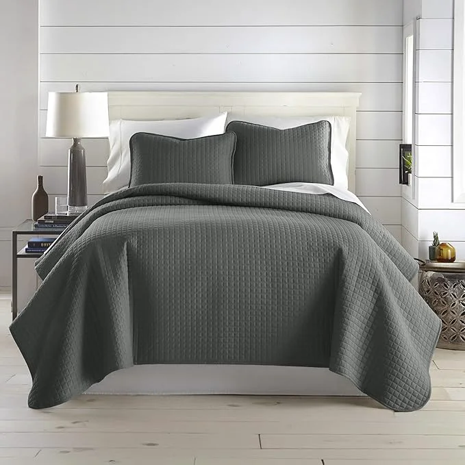 Certified Southshore Fine Living Inc. Summer Bedspreads Queen Size Set Full Queen Quilt Bedspread with 2 Matching Pillow Shams Soft Microfiber Comforter Set Lightweight Quilts Coverlet Slate Grey Quilts Environmentally Friendly