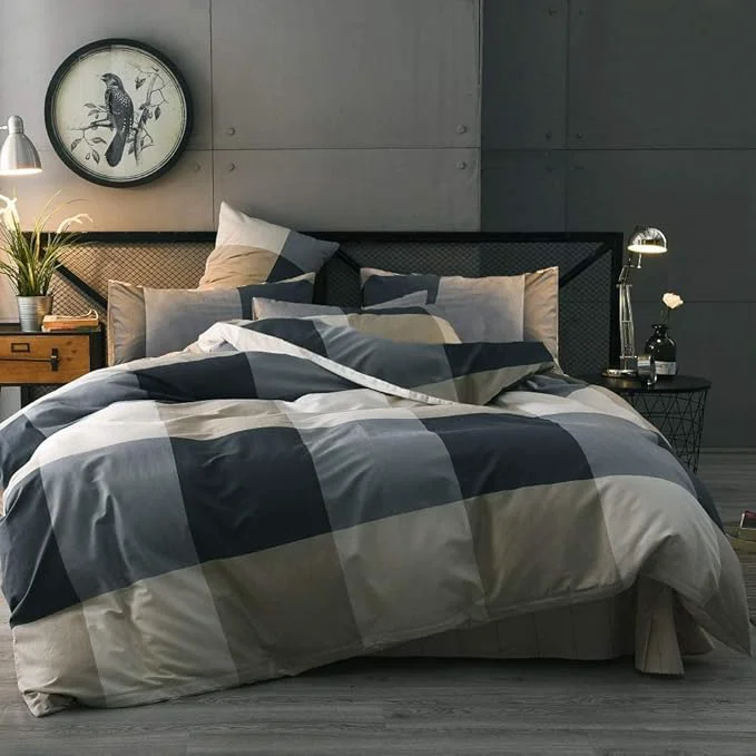 High-End LifeTB Modern Plaid Duvet Cover Twin Geometric Grid Bedding Set Cotton Checkered Comforter Cover Luxury Soft Plaid Bedding Quilt Cover with 2 Pillowcases Cotton Grid Bedroom Collection Unique