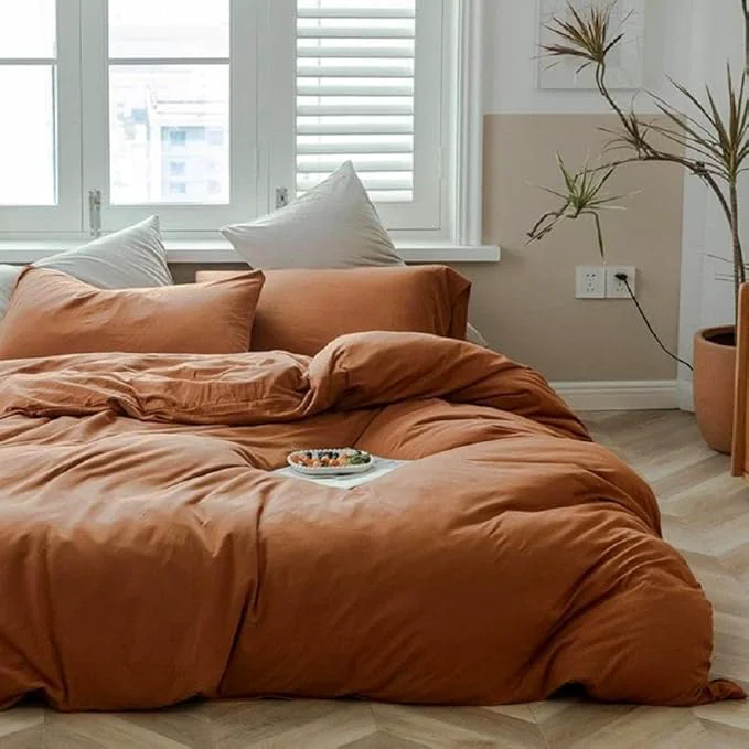 Reliable Terracotta Duvet Cover Jersey Knit Cotton Duvet Cover Twin XL Caramel 3 Pieces Bedding Set Rust Color Comforter Cover with Zipper Closure Comfy Burnt Orange Comforter Cover Farmhouse Bedding Set Advanced