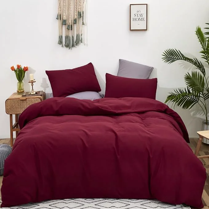 Genuine CLOTHKNOW Burgundy Full Size Comforter Set 3Pcs Wine Red Bedding Comforer Sets Dark Red Comforter Full Soft All Season Bedding Sets Pure