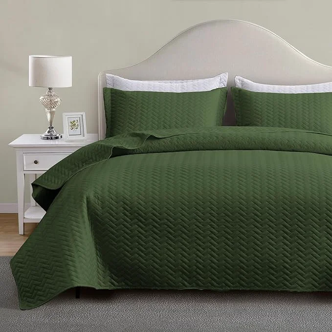Fast Maple amp Stone Quilt Set Twin Twin XL Lightweight Olive Green Bedspread Ultrasonic Chevron Pattern Light Coverlet for All Season Comforter Bedding Decor – 2 Piece Twin Extra Long Bed Cover Sets Specialty