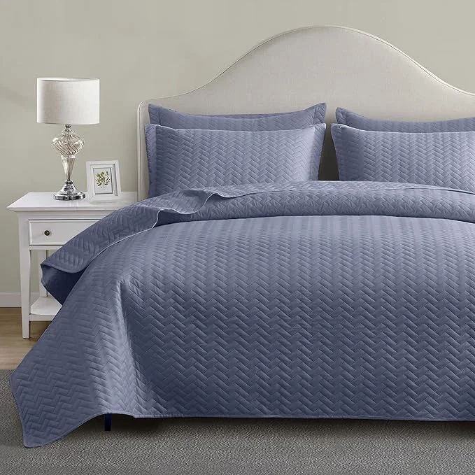 Relaxed Maple amp Stone Quilt Set Twin Size Mineral Blue Lightweight Bedspread Ultrasonic Chevron Pattern Light Coverlet for All Season Comforter Bedding Decor – 2 Piece Twin Bed Cover Sets