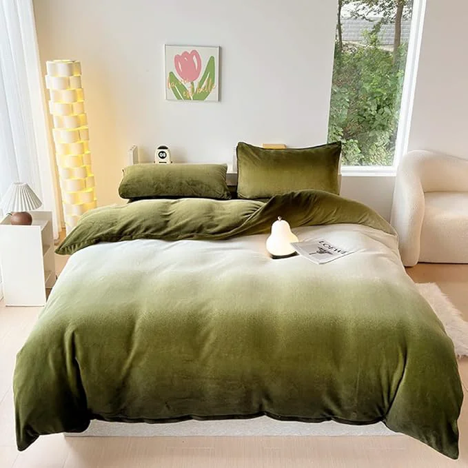 Secure CLOTHKNOW Green White California King Comforter Set 3Pcs Velvet Bedding Comforter Sets Soft Comforter with 2 x Pillow Cases Original