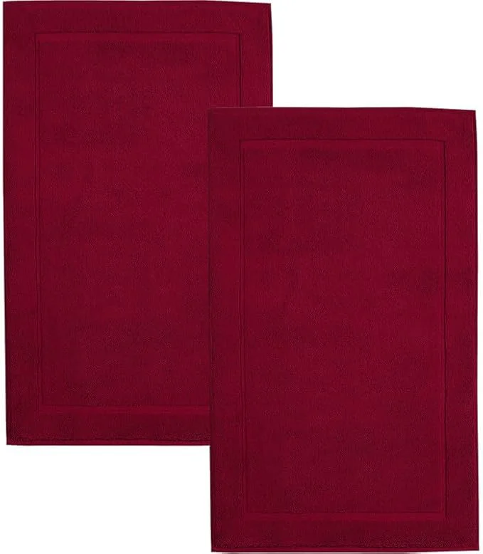 Soft Hawmam Linen Red Bath Mats 21 x 34 inches Banded Design Highly Absorbent Next-Generation