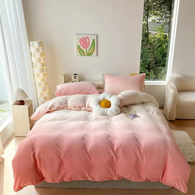 Verified CLOTHKNOW Pink White Comforter Sets Twin Twin XL Gradient Blush Velvet Bedding Comforter Sets Mauve Bed Sets Pink Bedding Sets Soft Luxury