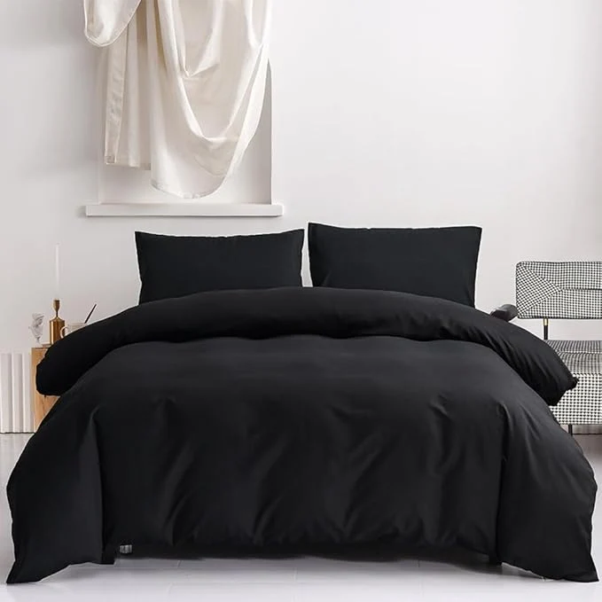 World-Class CLOTHKNOW Black King Size Comforter Set Solid Black Bedding Comforter Sets Soft Men Women Comforter Comforter with 2 x Pillow Cases Verified