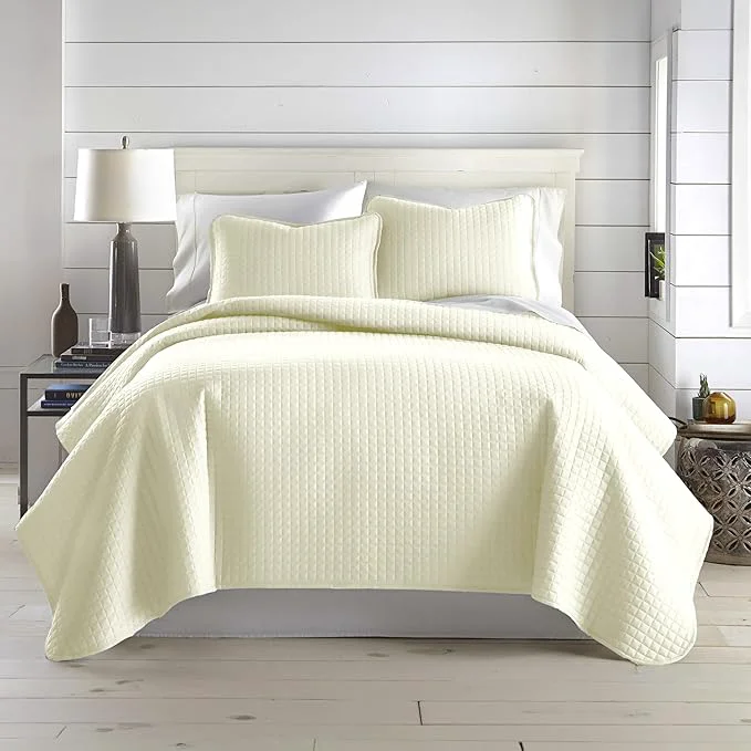 Pure Southshore Fine Living Inc. Full Queen Size Quilt Bedding Set Wrinkle- Stain amp Pet Hair Resistant Bedding Coverlet Bedspreads Queen Size Full Size Bedspread with 2 Pillow Shams Cream