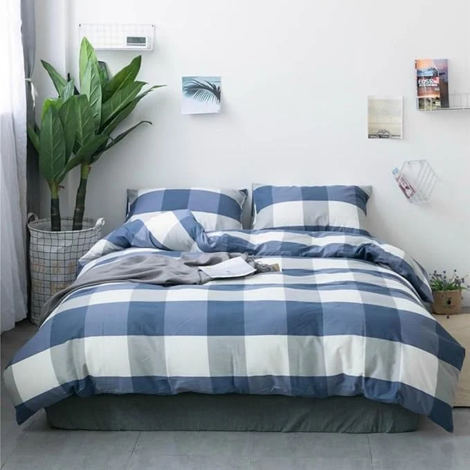 Excellent LifeTB Blue White Plaid Duvet Cover Queen Modern Soft Cotton Comforter Cover Simple Style Plaid Grid Duvet Cover with 2 Pillowcases Blue White Grey Checked Bedding Set Full Queen Enhanced