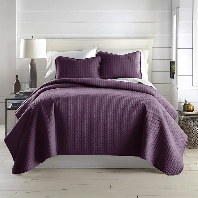 First-Class Southshore Fine Living Inc. Oversized King Quilt Bedding Set Soft Brushed Microfiber Stain and Pet Hair Resistant Bedding California King Size Quilt Coverlet Bedspread Set w 2 Shams Purple Clean