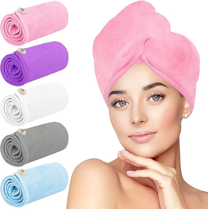 Selected Hair Towel Wrap 5 Pack Quick Dry Hair Wrap Highly Absorbent Adjustable Soft Traditional