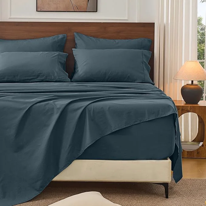 Unique Bedlifes French Linen Sheets King Size 18-24 Extra Deep Pocket 4-Piece Set Breathable amp Moisture-Wicking Soft amp Durable Sheets for Thick Mattresses Cool Gray Versatile