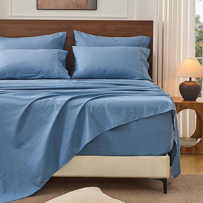 Relaxed Bedlifes French Linen Sheets California King Size 18-24 quot Extra Deep Pocket 4-Piece Set Breathable amp Moisture-Wicking Soft amp Durable Sheets for Thick Mattresses Flint Blue World-Class