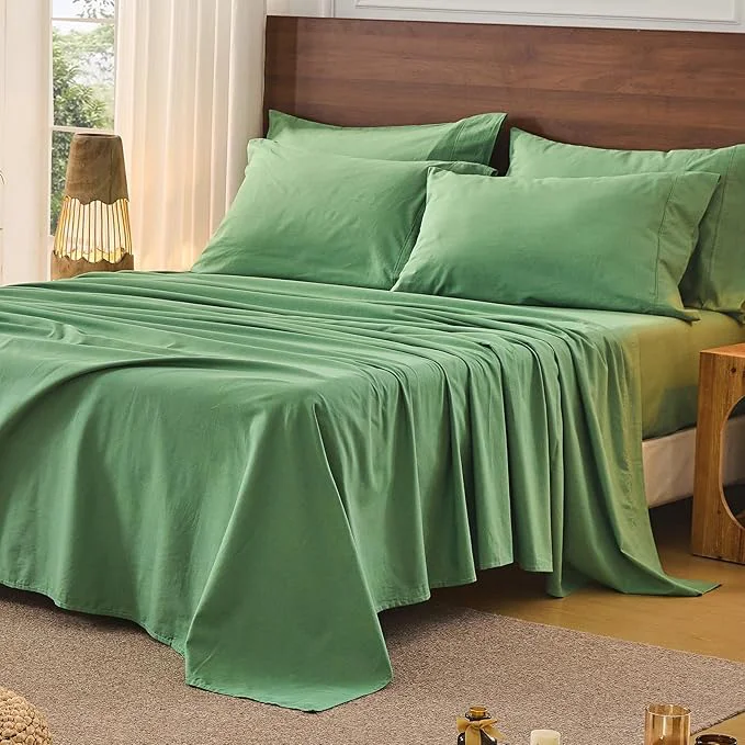 Responsible Bedlifes French Pure Linen Sheets King Size Breathable and Cooling Flax Sheet Set Soft Durable and Moisture Wicking 16 Inch Deep Pocket-4 Piece King Sage Green Crafted