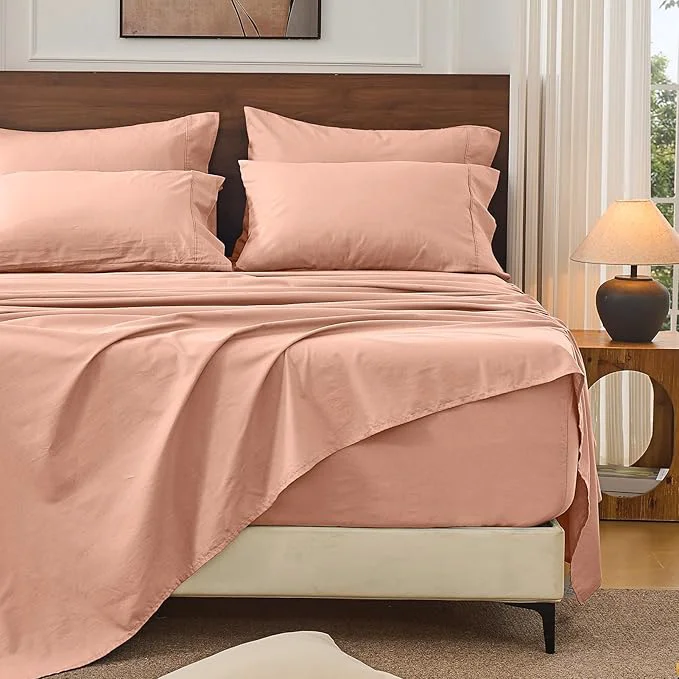 Easy-to-Use Bedlifes French Linen Sheets Queen Size 18-24 Extra Deep Pocket 4-Piece Set Breathable amp Moisture-Wicking Soft amp Durable Sheets for Thick Mattresses Blush Pink Comfortable